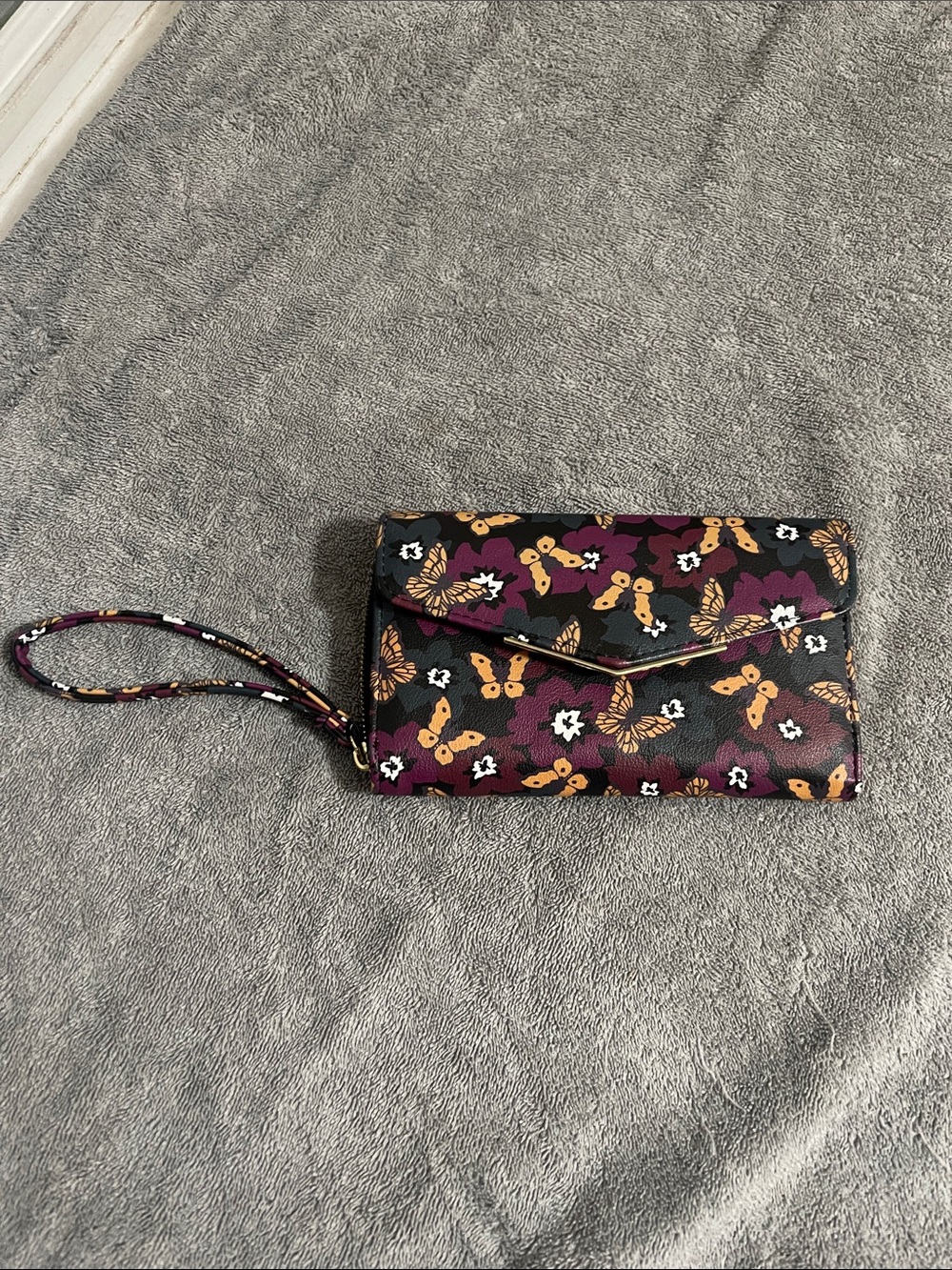 Floral Butterfly Wristlet Clutch in Burgundy and Black